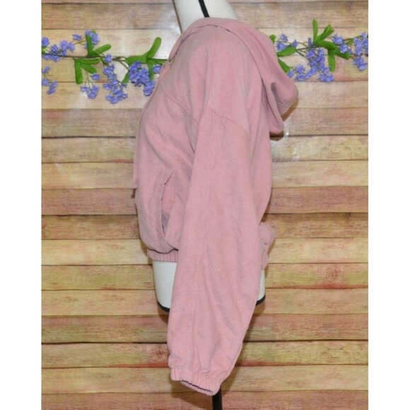 MINE Ladies Dusty Rose Pink Crop Corduroy Hooded Jacket Size L Full Zip Hoodie - Picture 8 of 12